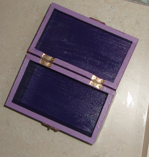 inside of box painted light and dark purple